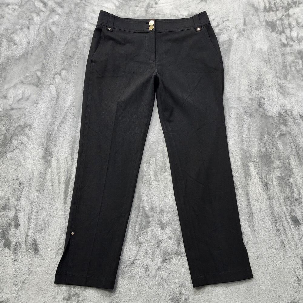 Club Monaco Pants Womens 8 Black Petrah Cropped Split Hem Stretch Preppy Office - Picture 1 of 13